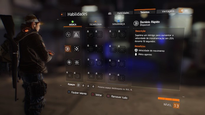 The Division: os talentos são as habilidades passivas (Foto: Reprodução/Victor Teixeira)