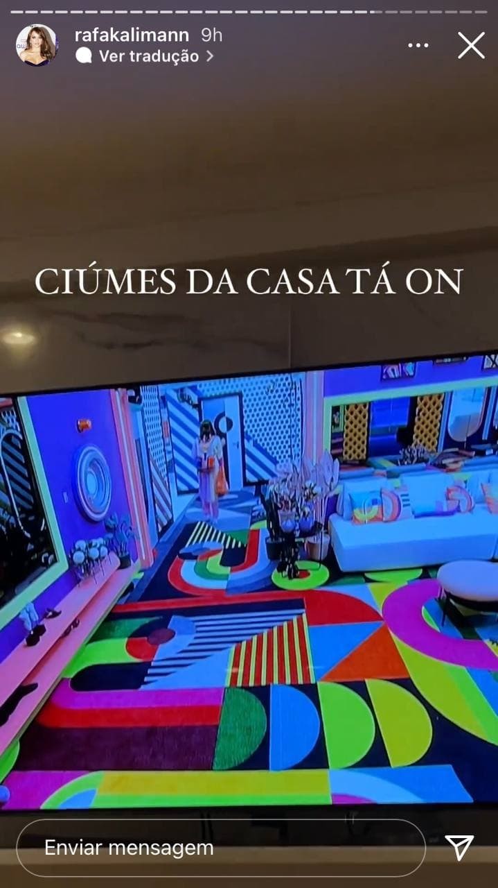 Ciúmes da casa tá on brinca Rafa Kalimann ao assistir primeiro dia