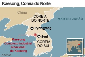 mapa coreia do norte kaesong (Foto: Arte/G1)