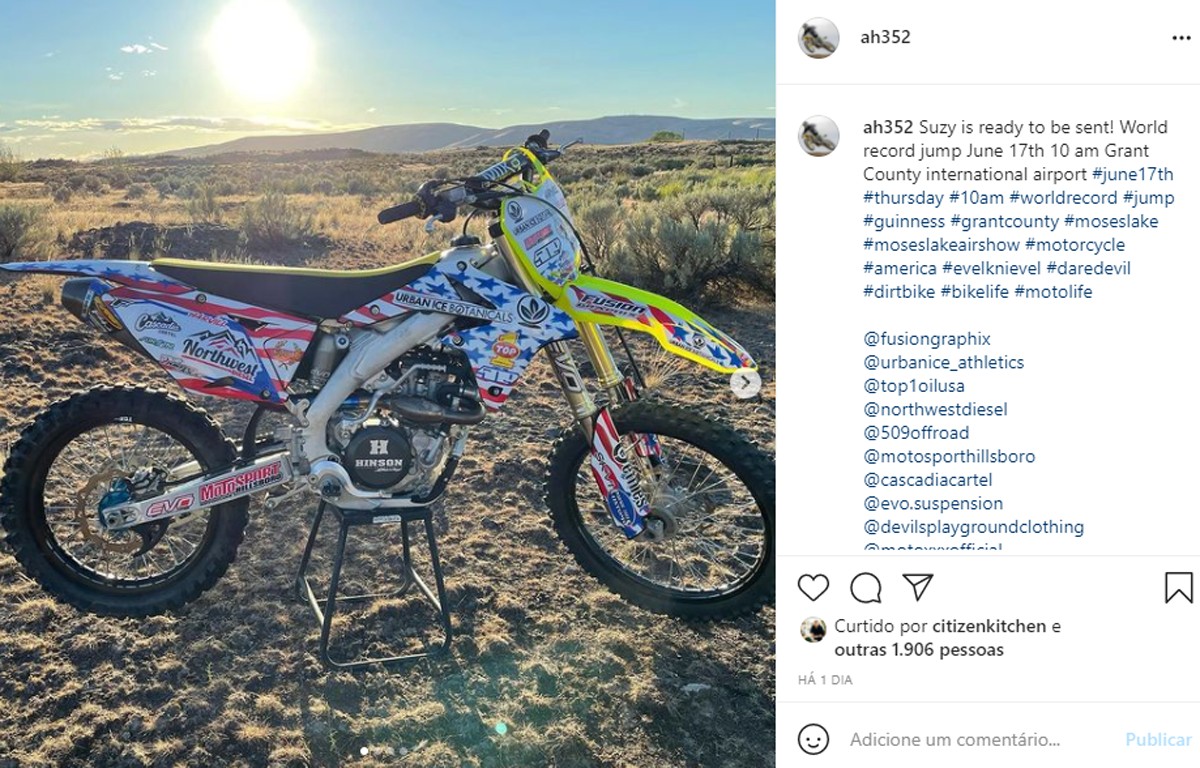 Último post de Alex Harvill, motociclista e dublê que morreu ao tentar bater recorde (Foto: Reprodução/Instagram) Último post de Alex Harvill, motociclista e dublê que morreu ao tentar bater recorde (Foto: Reprodução/Instagram)