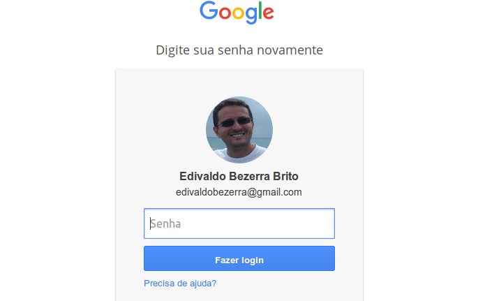 Entrando com a senha da conta atual (Foto: Reprodução/Edivaldo Brito)