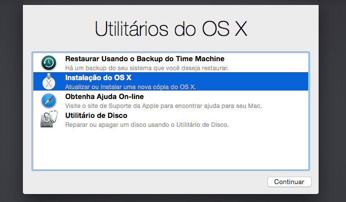 Iniciando a instalação do OS X Yosemite (Foto: Reprodução/Helito Bijora)