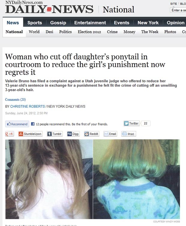 Menina de três anos que teve o cabelo cortado por duas adolescentes de 11 e 13 anos. (Foto: Reprodução)
