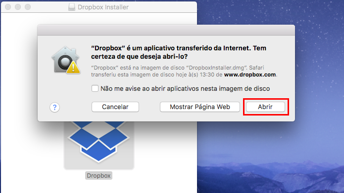 Autorizando a instalação do Dropbox (Foto: Reprodução/Edivaldo Brito)