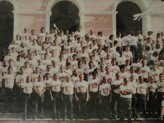 Grupo de Guardas de Nazaré reunidos para o Círio de Nazaré de 1979 (Foto: Guarda de Nazaré/Arquivo pessoal)