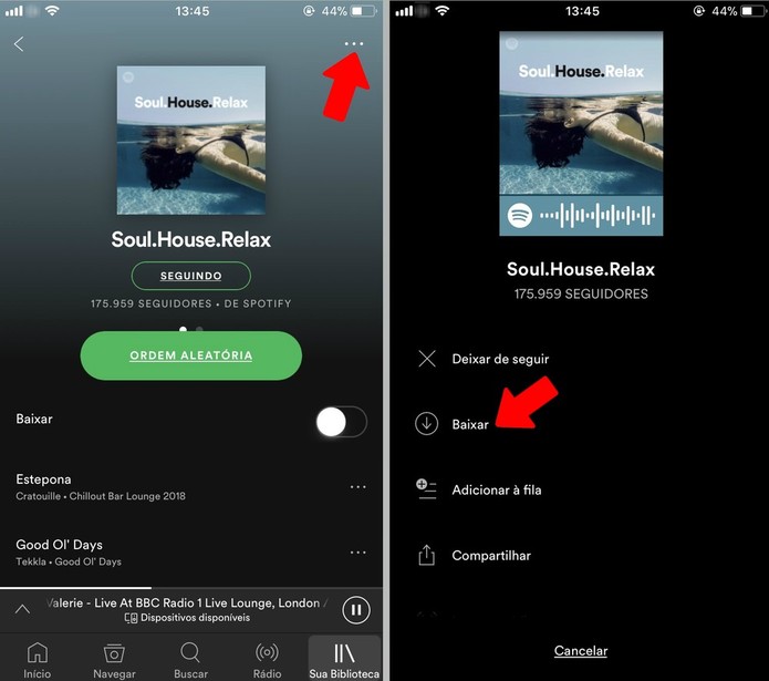 Baixe músicas para ouvir offline no Spotify no celular (Foto: Reprodução/Rodrigo Fernandes) Baixe músicas para ouvir offline no Spotify no celular (Foto: Reprodução/Rodrigo Fernandes)