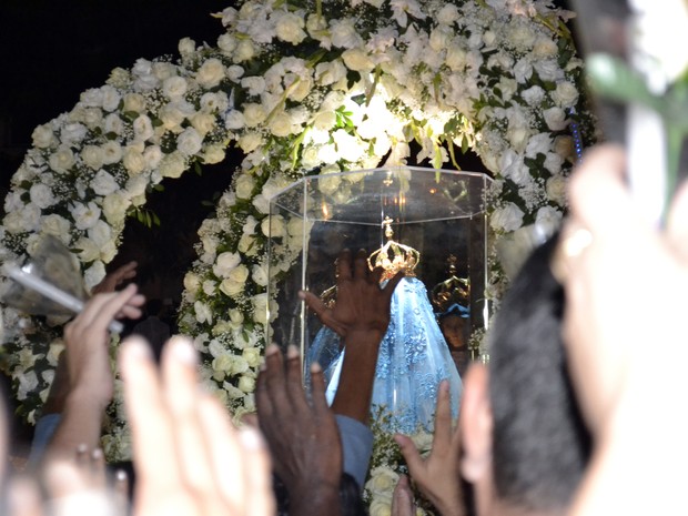 Imagem de Nossa Senhora da Penha acompanhou romeiros durante todo o percurso, Festa da Penha Espírito Santo (Foto: Viviane Machado/ G1 ES)