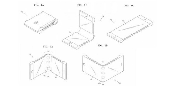 Imagens da patente mostram como seria o smartphone dobrável da Samsung (Foto: Reprodução/US Patents)