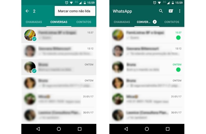 Marcação de conversas como não lida no WhatsApp (Foto: Reprodução/Raquel Freire)