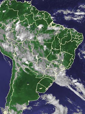 Imagem de satélite deste domingo (30) mostra nuvens em parte do país (Foto: Reprodução/Cptec/Inpe)