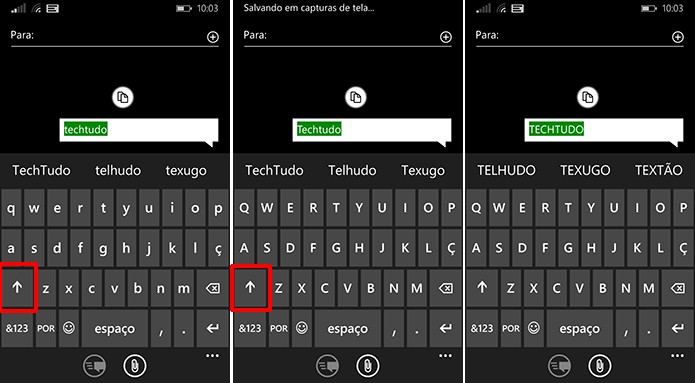 Windows Phone por ter formato de letras alterados a partir da tecla Shift (Foto: Reprodução/Elson de Souza)