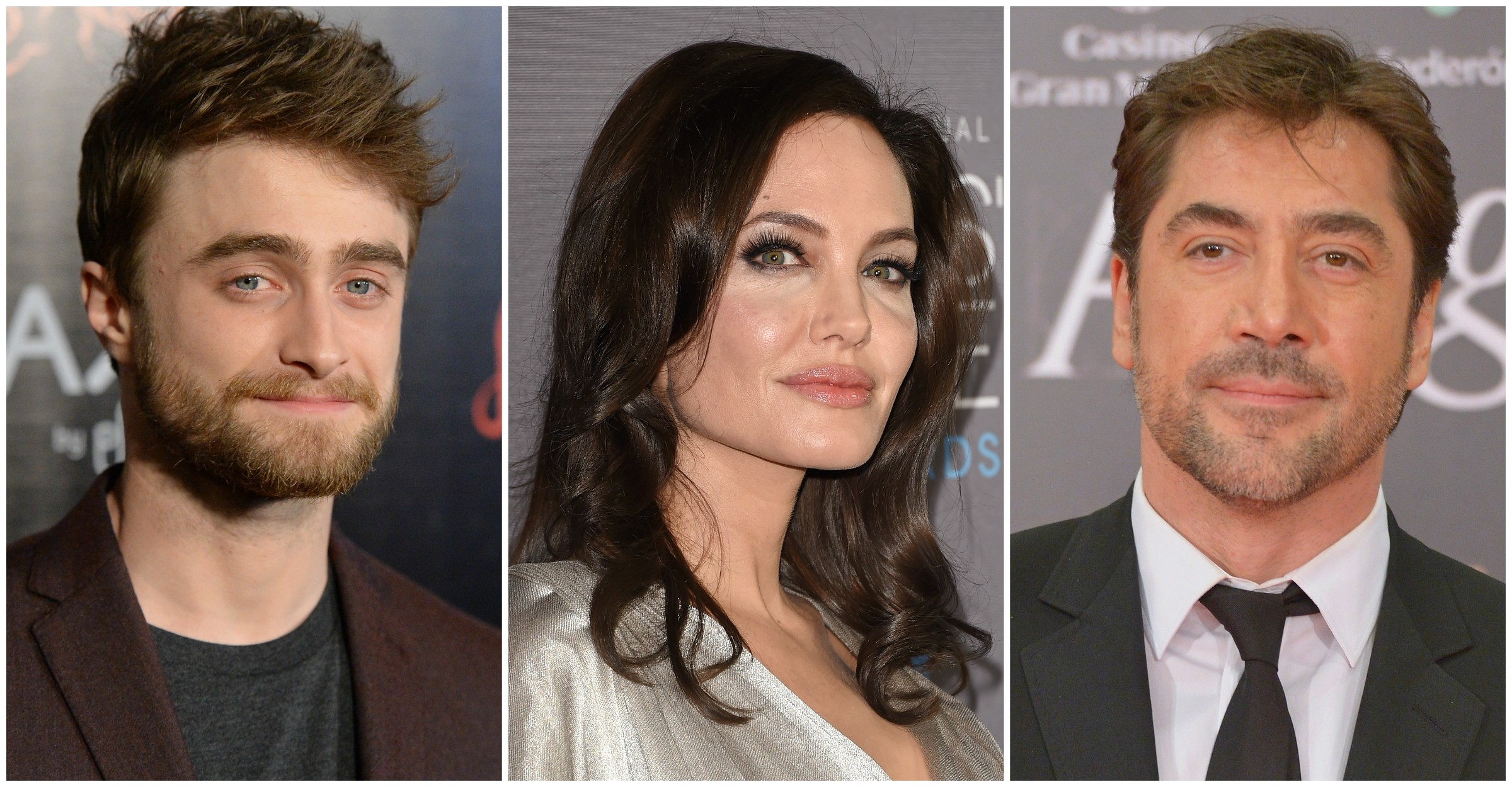 Daniel Radcliffe, Angelina Jolie e Javier Bardem. (Foto: Getty Images)
