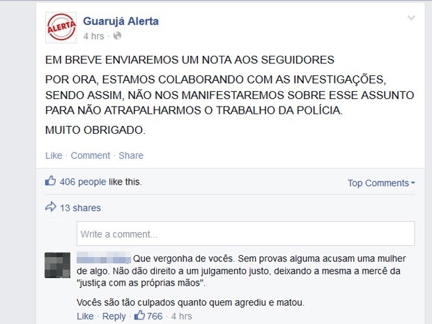 Dono da página Guarujá Alerta afirma estar colaborando com as investigações (Foto: Reprodução / Facebook)