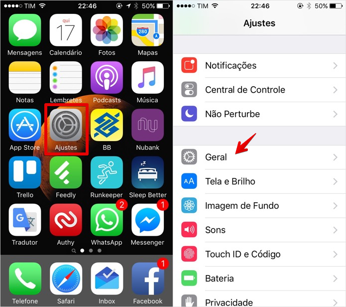 Abra as configurações do iOS (Foto: Reprodução/Helito Bijora)