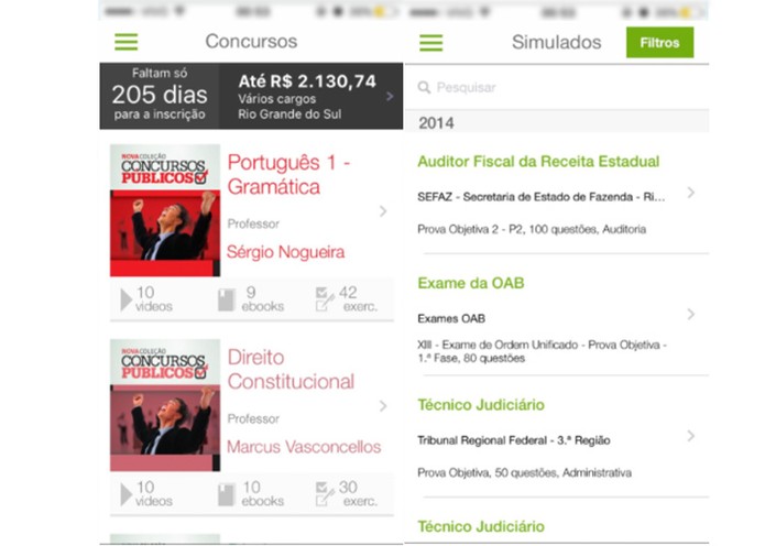 O app disponibiliza simulados além de videos, ebooks e exercícios (Foto: Reprodução/Karen Malek)
