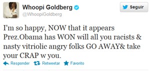 Atriz Whoopi Goldberg falou sobre racismo ao celebrar vitória de Obama (Foto: Reprodução/Twitter)