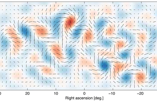 Imagem do telescópio Bicep2, no Polo Sul, mostra o padrão de radiação cósmica em microondas. Segundo os pesquisadores, ondas gravitacionais que surgiram instantes após o Big Bang influenciam esse padrão, o que pode provar a Teoria do Big Bang (Foto: Divulgação / Harvard-Smithsonian Center for Astrophysics)