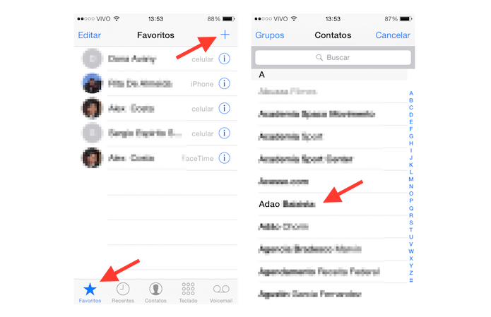 Inserindo um novo contato favorito no iPhone (Foto: Reprodução/Marvin Costa)
