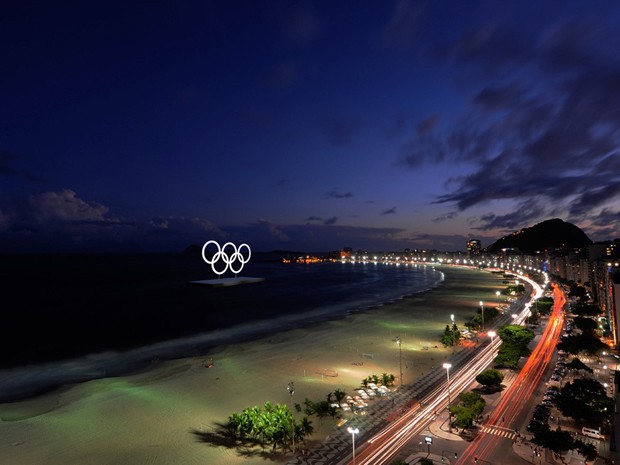 De noite, os aros flutuantes serão iluminados (Foto: Divulgação/Empresa Olímpica Municipal)