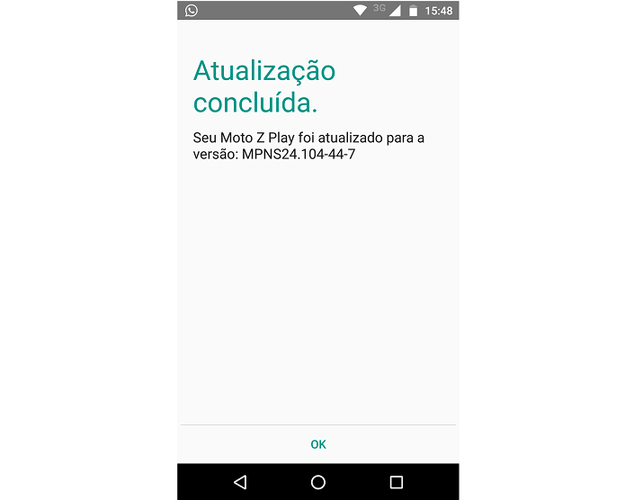 Mensagem confirmando a Atualização (Foto: Felipe Alencar/TechTudo)