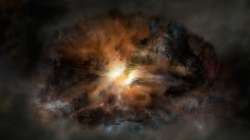 Representação artística do efeito destruidor do buraco negro  (Foto: ESO/NAOJ/NRAO)