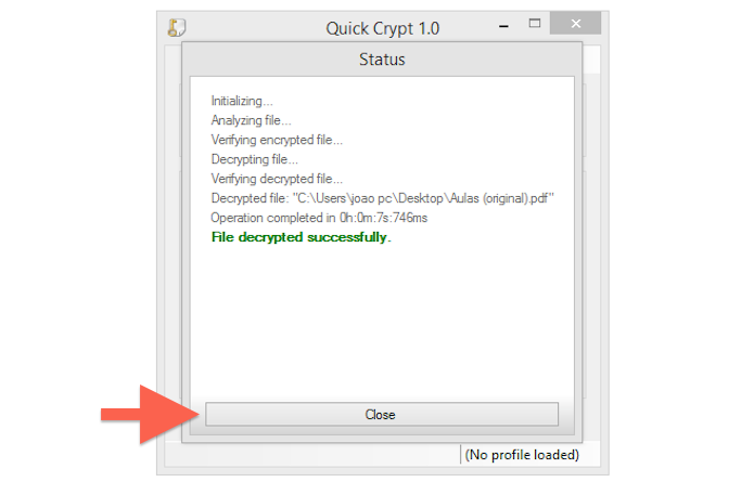 Arquivo sendo encriptado sendo aberto com o Quick Crypt (Foto: Reprodução/Marvin Costa)