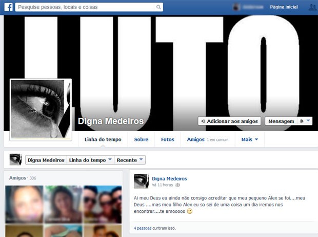 Digna Medeiros voltou a atualizar a página dela no Facebook e mais uma vez lamentou a morte do filho (Foto: Reprodução/Facebook)