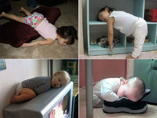 Fotos mostram crianças dormindo em posições curiosas. (Foto: Reprodução)