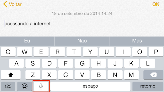 Ditado em português: Fale e iOS escreve para você (Foto: (Foto: Reprodução/Edivaldo Brito)) Ditado em português: Fale e iOS escreve para você (Foto: (Foto: Reprodução/Edivaldo Brito))