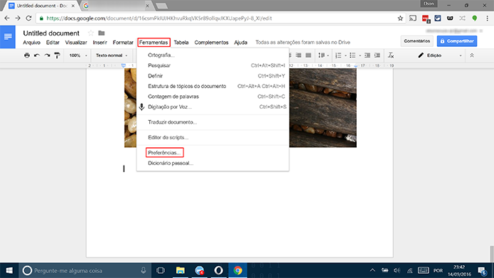 Lista de atalhos pode ser acessada no menu Ferramenta do Google Docs (Foto: Reprodução/Elson de Souza)