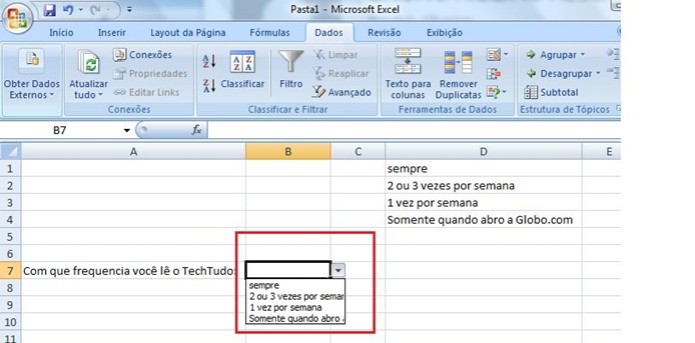 Lista criada no Excel (Foto: Reprodução/Bruno Ribeiro)