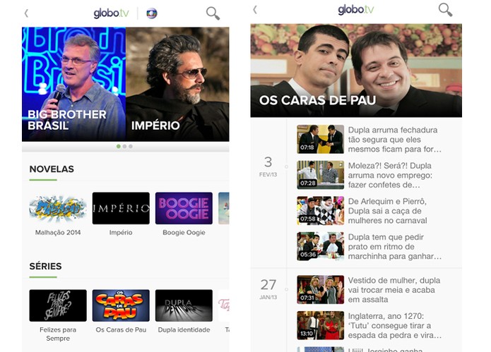 App Globo.tv oferece acervo de séries e novelas (Foto: Reprodução)