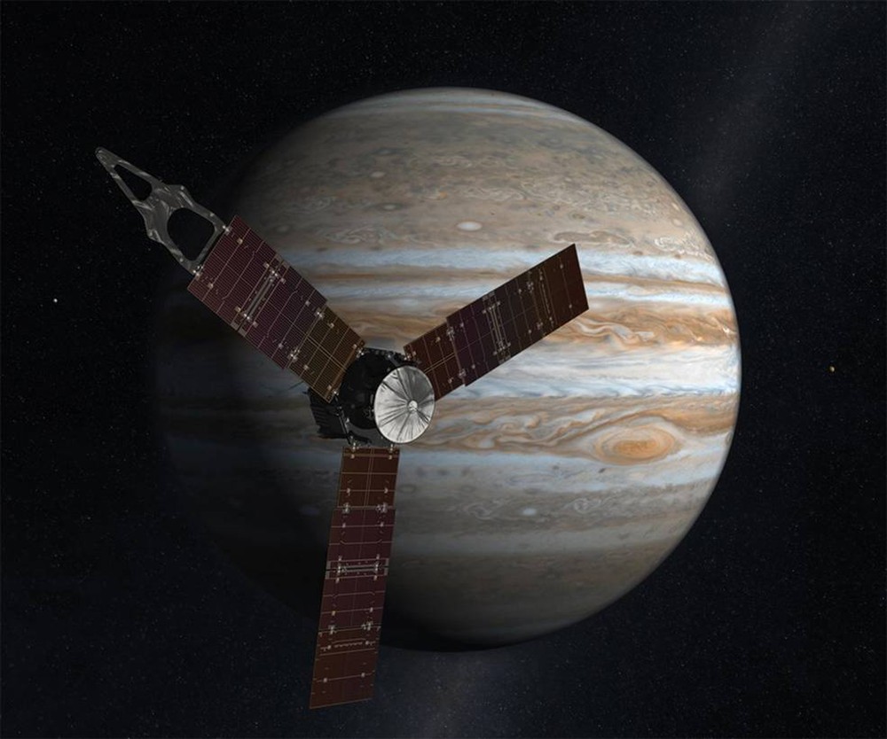 Ilustração mostra sonda Juno aproximando-se de Júpiter (Foto: Nasa)