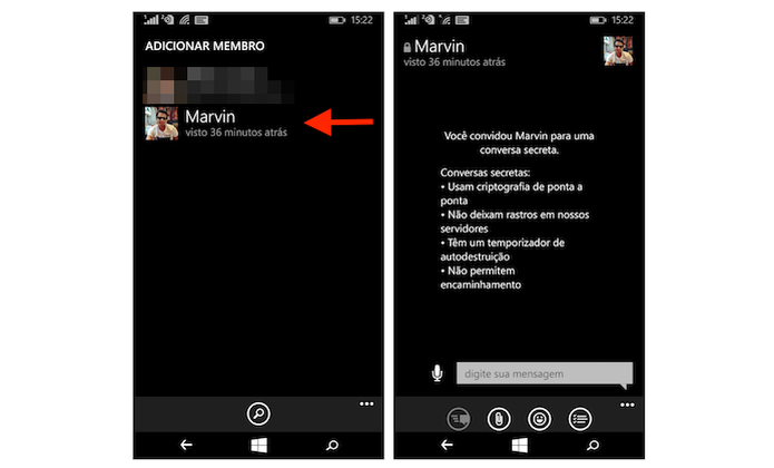 Iniciando uma conversa secreta com um amigo do Telegram pelo Windows Phone (Foto: Reprodução/Marvin Costa) (Foto: Iniciando uma conversa secreta com um amigo do Telegram pelo Windows Phone (Foto: Reprodução/Marvin Costa)) Iniciando uma conversa secreta com um amigo do Telegram pelo Windows Phone (Foto: Reprodução/Marvin Costa) (Foto: Iniciando uma conversa secreta com um amigo do Telegram pelo Windows Phone (Foto: Reprodução/Marvin Costa))