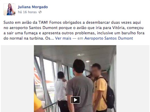 Passageira relatou problema de voo, entre Rio e Vitória (Foto: Reprodução/ Facebook)