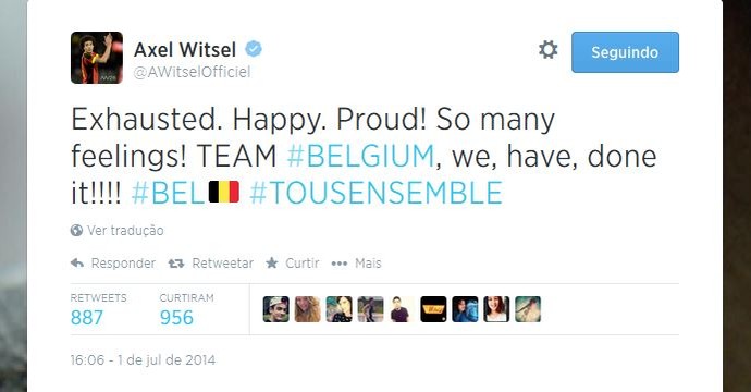 Axel Witsel festeja a classificação da Bélgica para as quartas (Foto: Reprodução/Twitter)