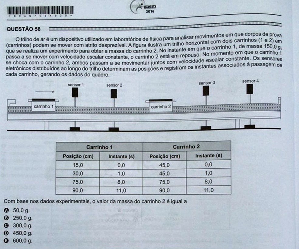 ENEM 2016 - 1º DIA - PROVA BRANCA - QUESTÃO 58 (Foto: G1 )