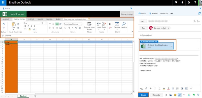 Edite o arquivo do Excel pelo Outlook (Foto: Reprodução/Barbara Mannara)