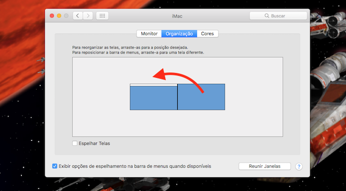 Ação para organizar os monitores conectados ao Mac OS (Foto: Reprodução/Marvin Costa)