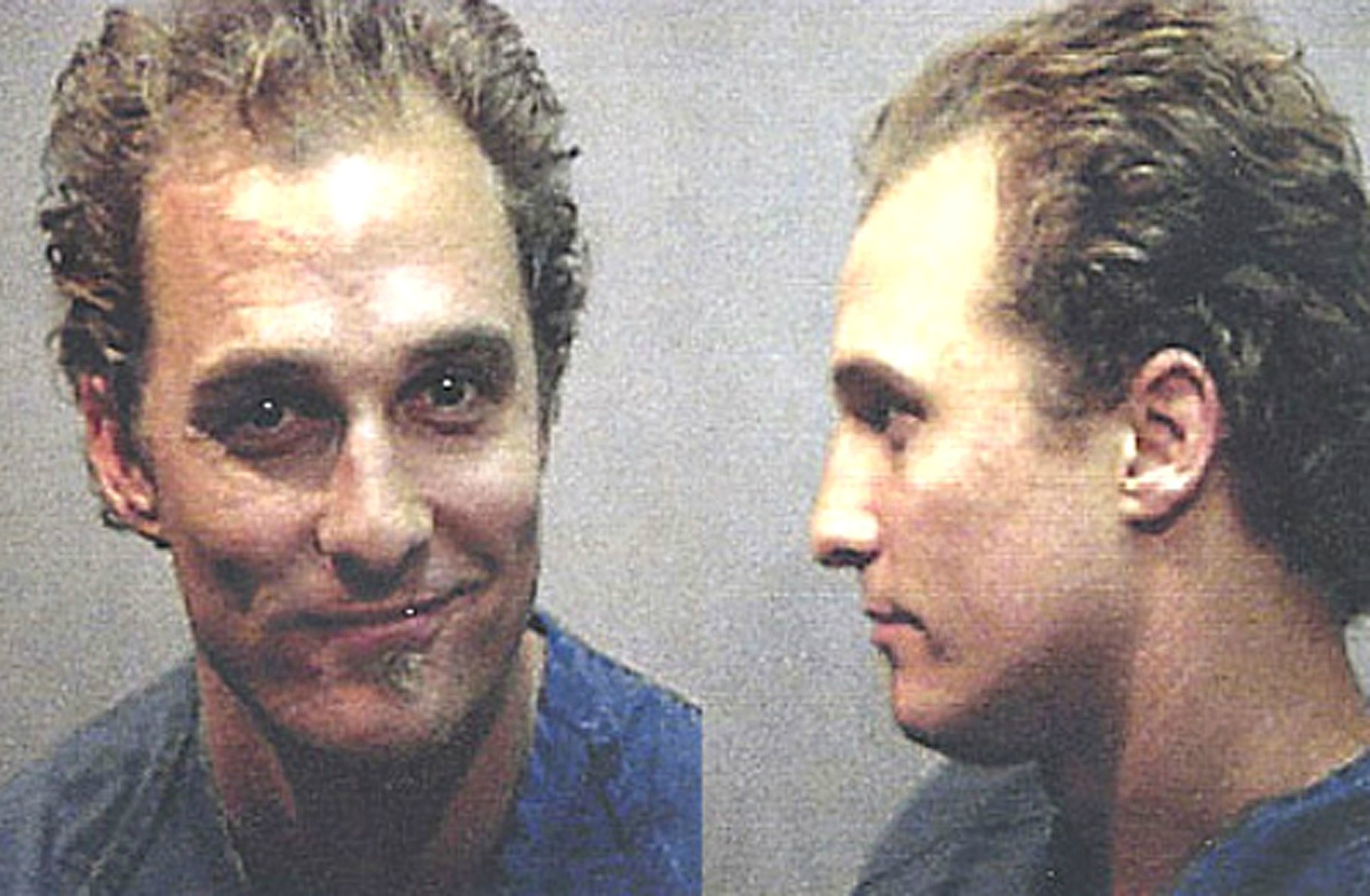 Matthew McConaughey em outubro de 1999. Acusação: porte de drogas (maconha) e de utensílios para consumo de drogas (a polícia chegou à casa do ator para prendê-lo e o encontrou dançando pelado na sala de estar enquanto tocava tambores). (Foto: Divulgação)