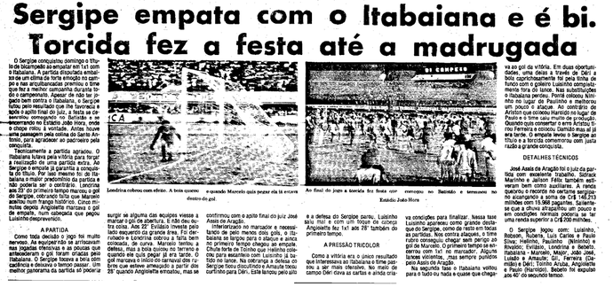 Sergipe x Itabaiana - Final de 1985 (Foto: Reprodução/Gazeta de Sergipe)