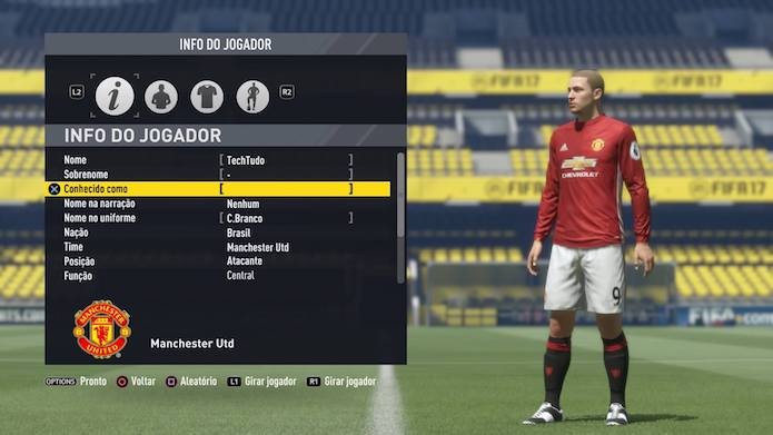 Adicione as informações do jogador em Fifa 17 (Foto: Reprodução/Murilo Molina)