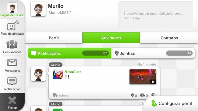 Ainda é possível publicar o vídeo no Miiverse (Foto: Reprodução/Murilo Molina)