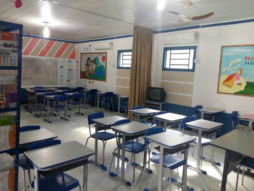 Sala de aula na unidade prisional de Primavera do Leste  considerada uma das melhores na questo de estrutura (Foto: Sejudh/MT)