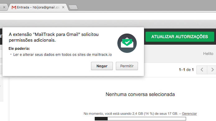 Permita que o app acesse os seus e-mails (Foto: Reprodução/Helito Bijora) 