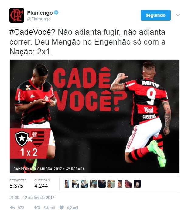 Flamengo provoca Botafogo no Twitter