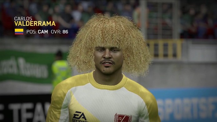 Valderrama traz sua vasta cabeleira para o Fifa Ultimate Team 15 (Foto: Reprodução/ Youtube)