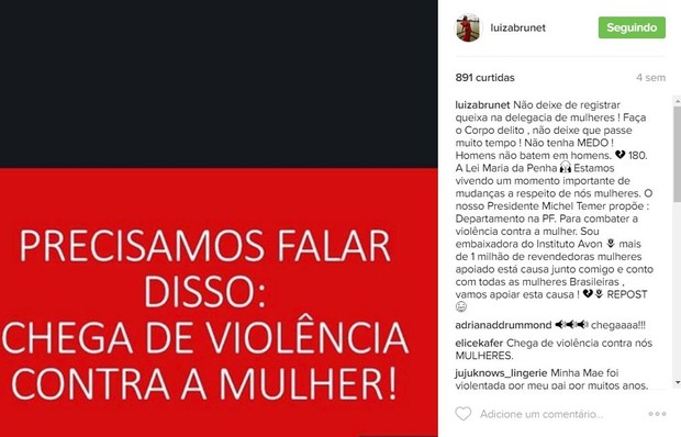 Luiza Brunet fez post sobre violência contra a mulher  (Foto: Reprodução / Instagram)
