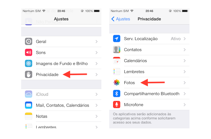 Acessando as configurações de privacidade do iOS (Foto: Reprodução/Marvin Costa)