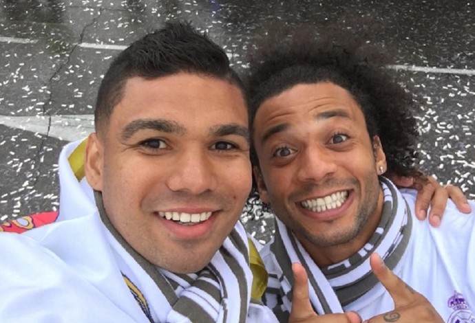 Casemiro Marcelo festa Real Madrid Liga dos CampeÃƒÂµes (Foto: Twitter oficial Casemiro)